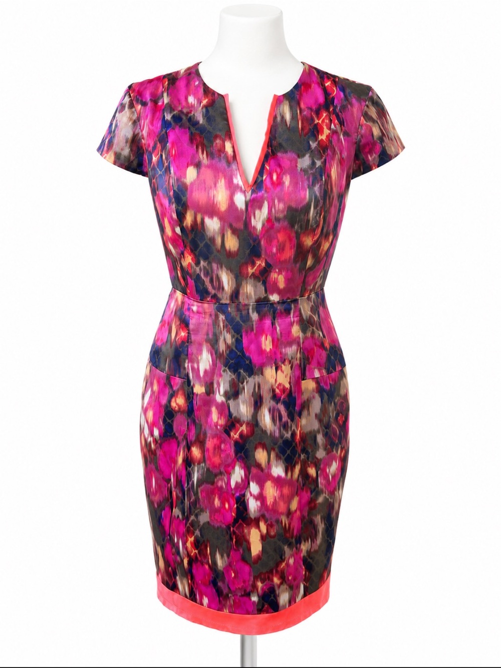 Tahari Pink Purple Abstract Floral Cap Sleeve Sheath Dress